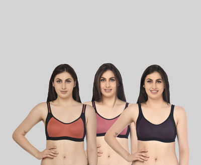 ASHMIRAS Pack of 3 Women Sports Non Padded Bra(Orange, Pink, Purple)