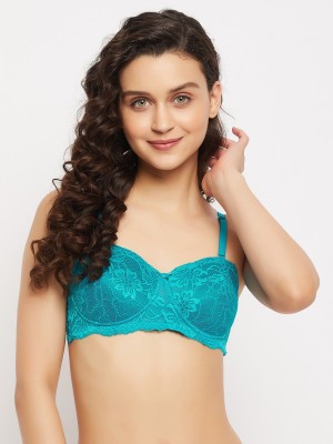 Clovia Padded Non-Wired Demi Cup Strapless Balconette Bra in Turquoise Blue Women Balconette Lightly Padded Bra(Blue)