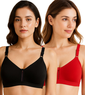 SONA M1020 Women T-Shirt Non Padded Bra(Red, Black)