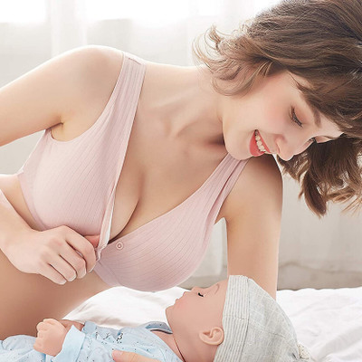 Pink PixiesCreation Button Feeding Bra Women Maternity/Nursing Lightly Padded Bra(Beige)