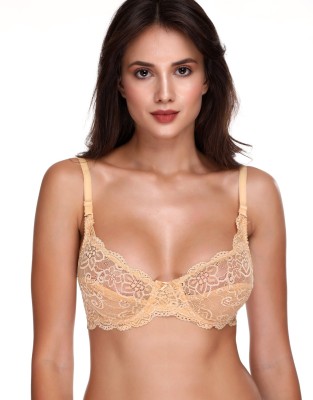 SONA Women'S Lace Non-Padded | Underwired Bra For Women Women Full Coverage Lightly Padded Bra(Beige)