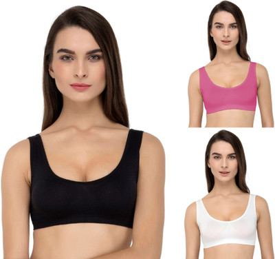 Guru Krupa Traders Women's Cotton Lycra Non Padded Pull On Spport Bra For Everyday Wear Women Sports Non Padded Bra(Black, Pink, White)