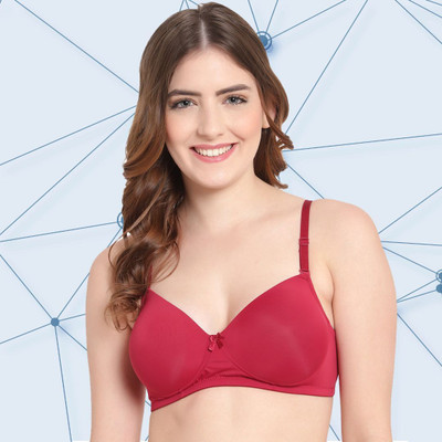 CHILEELIFE Women's Lycra Blend Lightly-Padded Wire-Free Everyday Bras Women T-Shirt Lightly Padded Bra(Maroon)