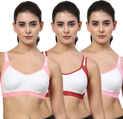 LILY Strops999 Women Everyday Non Padded Bra(Orange, Maroon, Pink)