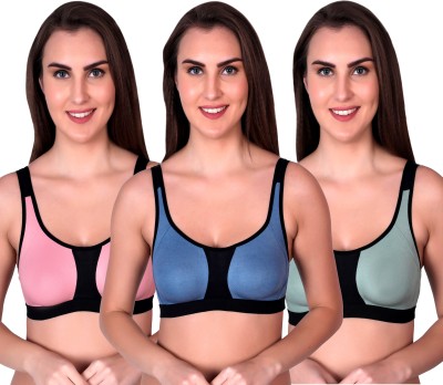 CURVZEX ZAMBIA Women Sports Non Padded Bra(Pink, Dark Blue, Dark Green)