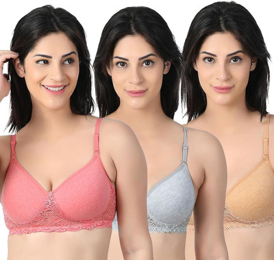 RAHA S.G Lingerie bra for women & girls Women T-Shirt Non Padded Bra(Orange, Beige, Grey, Blue)