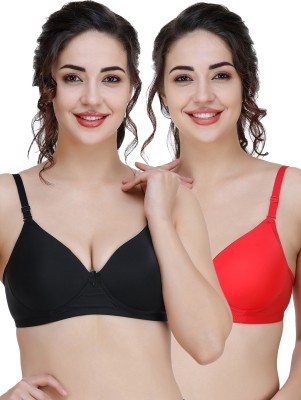 COLLEGE GIRL Hellopad ComboPO2 Women T-Shirt Lightly Padded Bra(Black, Red)