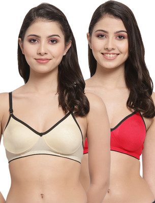 Docare M2Mino Women T-Shirt Non Padded Bra(Beige, Red)