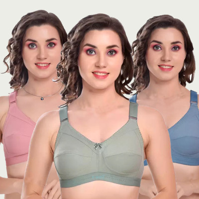 X-WELL Women Everyday Non Padded Bra(Beige, Grey, Light Green)