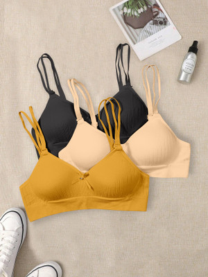 NAGARVEL CREATION 2/309-BLK/SKN/YLLW-P03-32 Women Push-up Lightly Padded Bra(Multicolor)