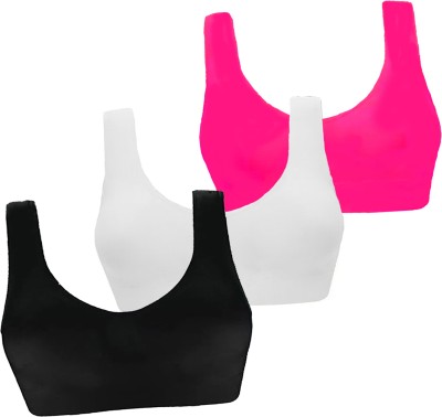 BRAAFEE Pack of 3 Girls Stretchable Cotton sports non padded seamless sports gym bra Girls Sports Non Padded Bra(Multicolor)