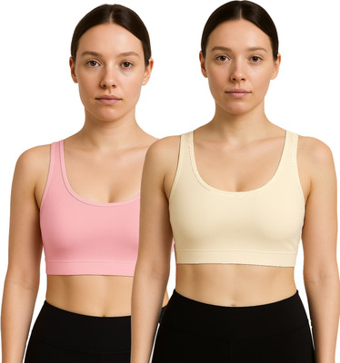 MEEMBOOLI Girls Sports Non Padded Bra(Pink, Beige)