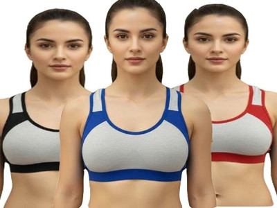 lkjh Pack of 3 Sports Non Padded Bra(Red,black,blue). Women Sports Non Padded Bra(Blue, Red, Black, Grey)