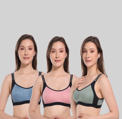 CURVZEX ZAMBIA Women Sports Non Padded Bra(Pink, Green, Blue)