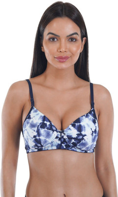 SONA 45003-PRINTED-BLUE Women T-Shirt Lightly Padded Bra(Blue)