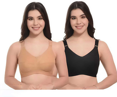 SMOOTHFIT Smooth Fit Women’s Full Coverage Bra | Cotton Blend | Non-Padded | Daily Wear Women Full Coverage Non Padded Bra(Black, Beige)