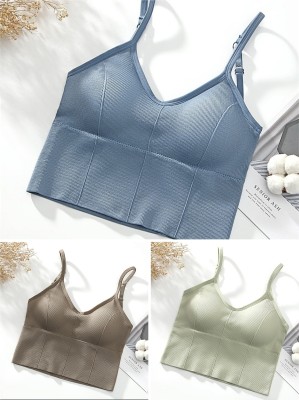 PTELRA Premium Quality Women Full Coverage Lightly Padded Cami Bra Women Everyday Lightly Padded Bra(Grey, Pink, Green)