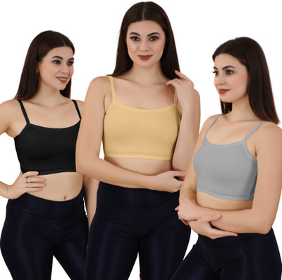 Guru Krupa Traders Women's Cotton Lycra Free Size Non Padded Pull On Sport Bra Women Sports Non Padded Bra(Black, Gold, Grey)