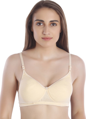 zoxen Women T-Shirt Lightly Padded Bra(Beige)
