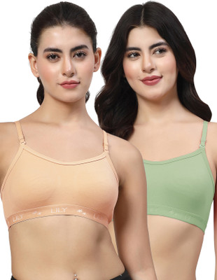 LILY 3321Mino Women Sports Non Padded Bra(Green, Beige)