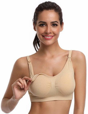 Wave Fashion Seamless Nursing Bra Women Sports Lightly Padded Bra(Beige)