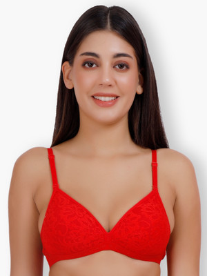 Selfcare Womens Net Half Coverage Plunge Bra Women Plunge Lightly Padded Bra(Red)
