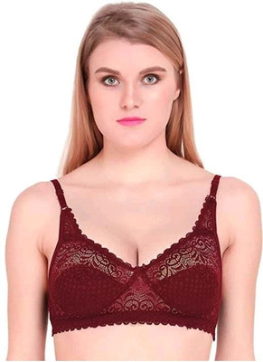 TK products Women's Net Solid Non Padded Bra(COLOUR MAY VARY) Women Bralette Non Padded Bra(Maroon)