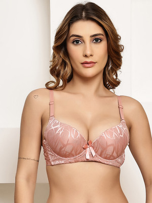 Quttos Quttos Women Pushup Padded T-Shirt Bra With Center Bow Women T-Shirt Heavily Padded Bra(Orange)