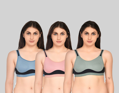 ASHMIRAS Pack of 3 Women Sports Non Padded Bra(Light Blue, Light Green, Pink)
