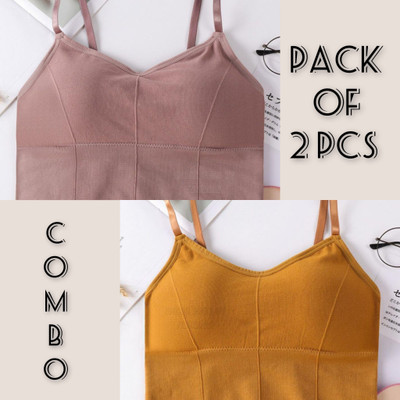 MAHEK CREATIVE Women T-Shirt Lightly Padded Bra(Yellow, Purple)