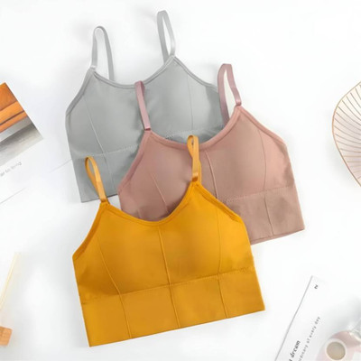 Zevesty Women Cami Bra Lightly Padded Bra(Grey, Brown, Yellow)