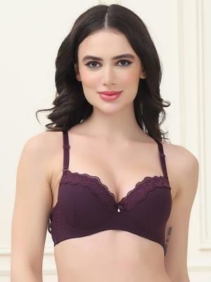 Quttos Quttos Lightly Padded Trim Lace Underwire Bra Women T-Shirt Lightly Padded Bra(Purple)