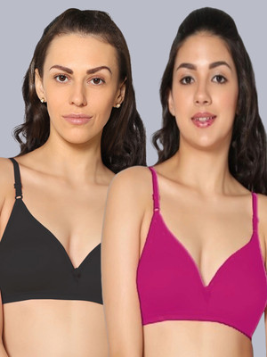 Eden EDEN02BLACKMAGENTA Women T-Shirt Non Padded Bra(Black, Pink)