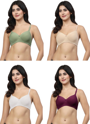 LILY Dapyklis Women T-Shirt Lightly Padded Bra(Green, Beige, White, Purple)