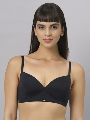 SOIE Padded Non-Wired Full Coverage T-shirt Bra Women T-Shirt Lightly Padded Bra(Black)