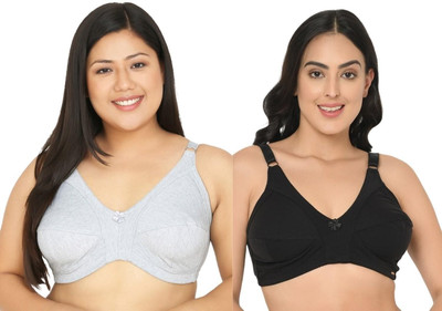 Curvy Love Women Full Coverage Non Padded Non Wired Bra with Adjustable Straps | Pack of 2 Women Everyday Non Padded Bra(Grey, Black)