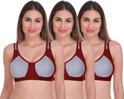 Featherline Seamless Double Layered Colorblock Everyday Womens Sports Bra - Rossi Women Sports Non Padded Bra(Maroon)