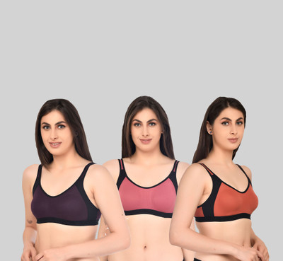 ASHMIRAS Pack of 3 Women Sports Non Padded Bra(Orange, Pink, Purple)