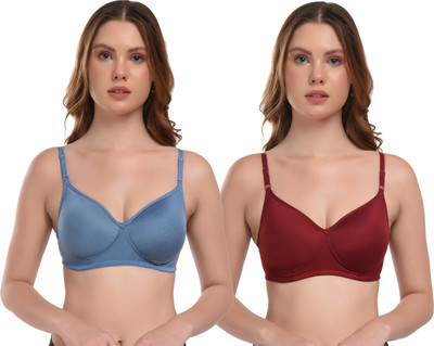 VALZER women full coverage lightly padded bra (Pack of 2 ) Women Full Coverage Lightly Padded Bra(Light Blue, Maroon)