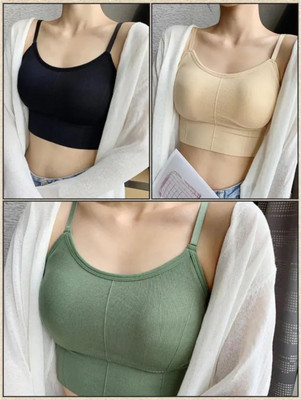 AMORIA 646 Women Lightly Padded Bra, Slip-on Comfortable Sports Bra Women Full Coverage Lightly Padded Bra(Black, Beige, Green)