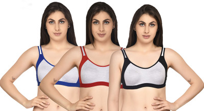 ASHMIRAS Pack of 3 Women Sports Non Padded Bra(Red, Blue, Black)