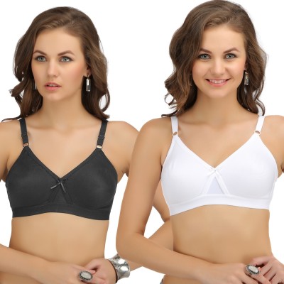 SONA Women's Super Fit Cotton Full Cup Non-Padded Non-Wired Everyday Bra Women Minimizer Non Padded Bra(White, Black)