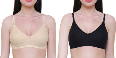 HouseOfCommon Women Full Coverage Non Padded Bra(Black, Beige)