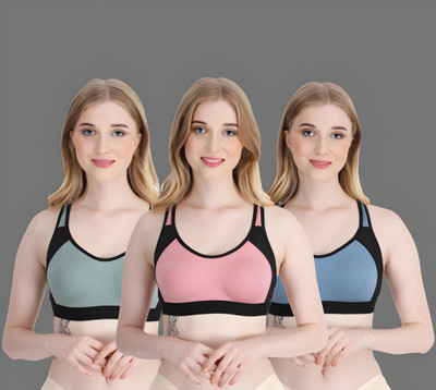 ASHMIRAS pack of 3 Women Sports Non Padded Bra(Pink, Blue, Green)
