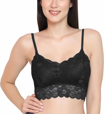 Wormhole Lace Padded Bralette Women Bralette Lightly Padded Bra(Black)