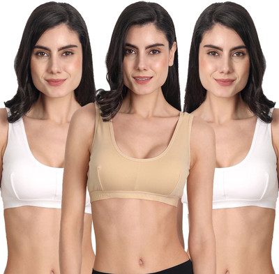 Aimly Women's Cotton Non-Padded Full Coverage Sports Bra Women Sports Non Padded Bra(White, Beige)