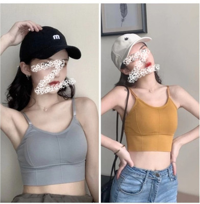 BRANKLY Women Cami Bra Lightly Padded Bra(Grey, Gold)