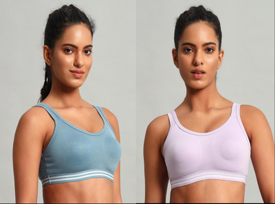 Makazio Women Sports Non Padded Bra(Grey, Purple)