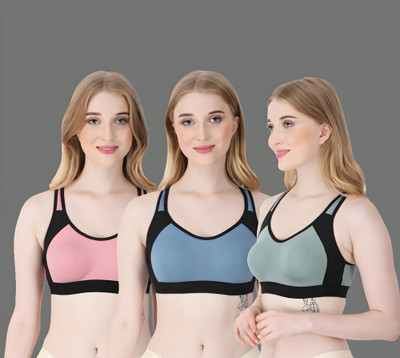 ASHMIRAS pack of 3 Women Sports Non Padded Bra(Pink, Blue, Green)