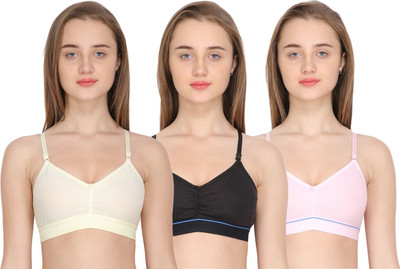 ShopGlobal Women Sports Non Padded Bra(Black, Pink, Beige)